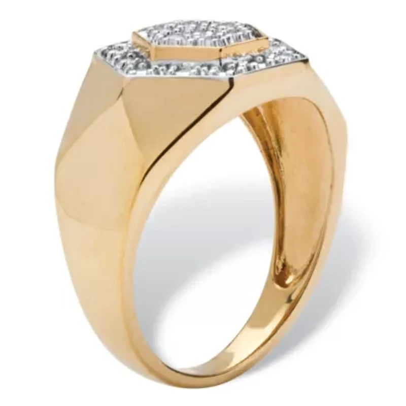 Men's 1/10 TCW Round Diamond 18k Gold-plated Sterling Silver Hexagon-Shape Ring