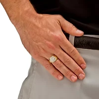 Men's 1/10 TCW Round Diamond 18k Gold-plated Sterling Silver Hexagon-Shape Ring