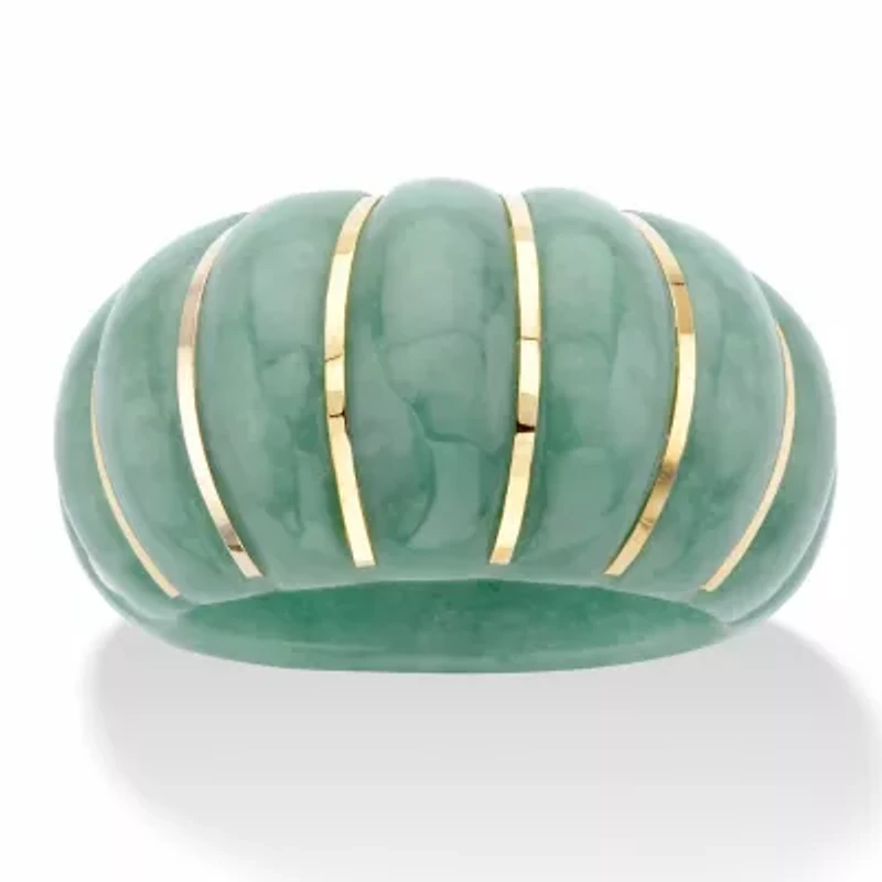 Genuine Green Jade Solid 10k Yellow Gold Shrimp-Style Dome Ring