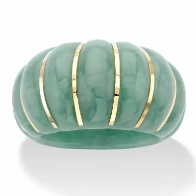 Genuine Green Jade Solid 10k Yellow Gold Shrimp-Style Dome Ring