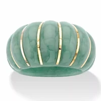 Genuine Green Jade Solid 10k Yellow Gold Shrimp-Style Dome Ring