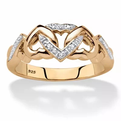 Diamond Accent Interlocking Hearts Ring 18k Gold-plated Sterling Silver