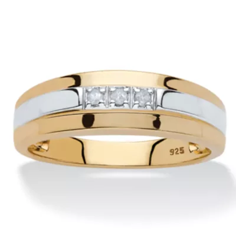 Men's Diamond Accent Two-Tone Band 18k Yellow Gold-plated Sterling Silver