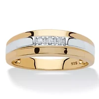 Men's Diamond Accent Two-Tone Band 18k Yellow Gold-plated Sterling Silver