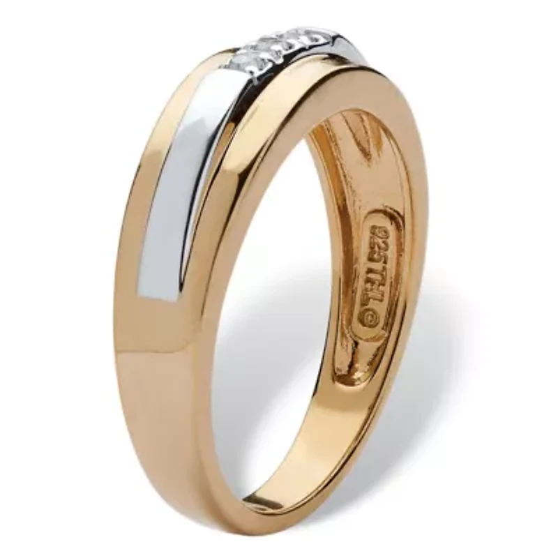 Men's Diamond Accent Two-Tone Band 18k Yellow Gold-plated Sterling Silver