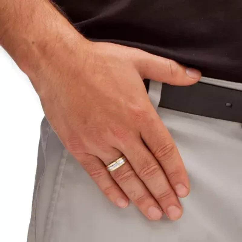 Men's Diamond Accent Two-Tone Band 18k Yellow Gold-plated Sterling Silver