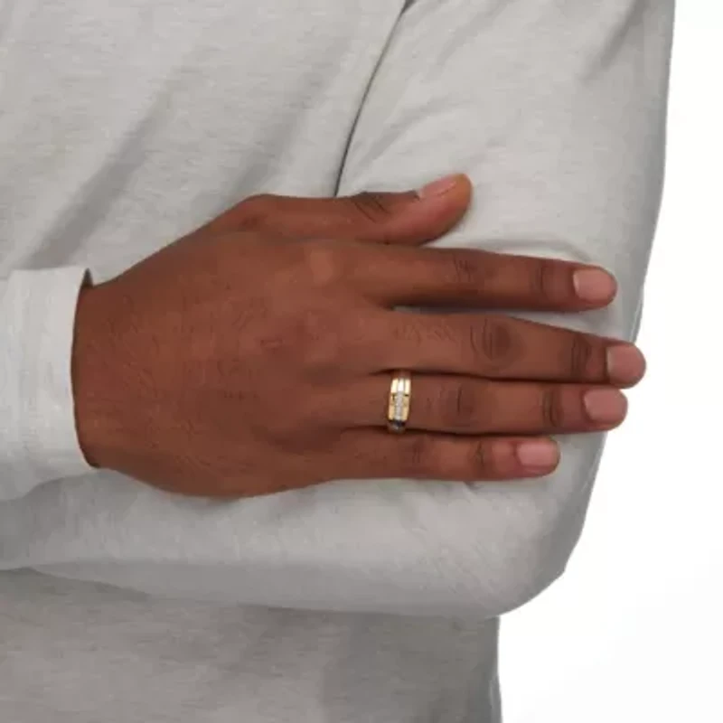 Men's Diamond Accent Two-Tone Band 18k Yellow Gold-plated Sterling Silver