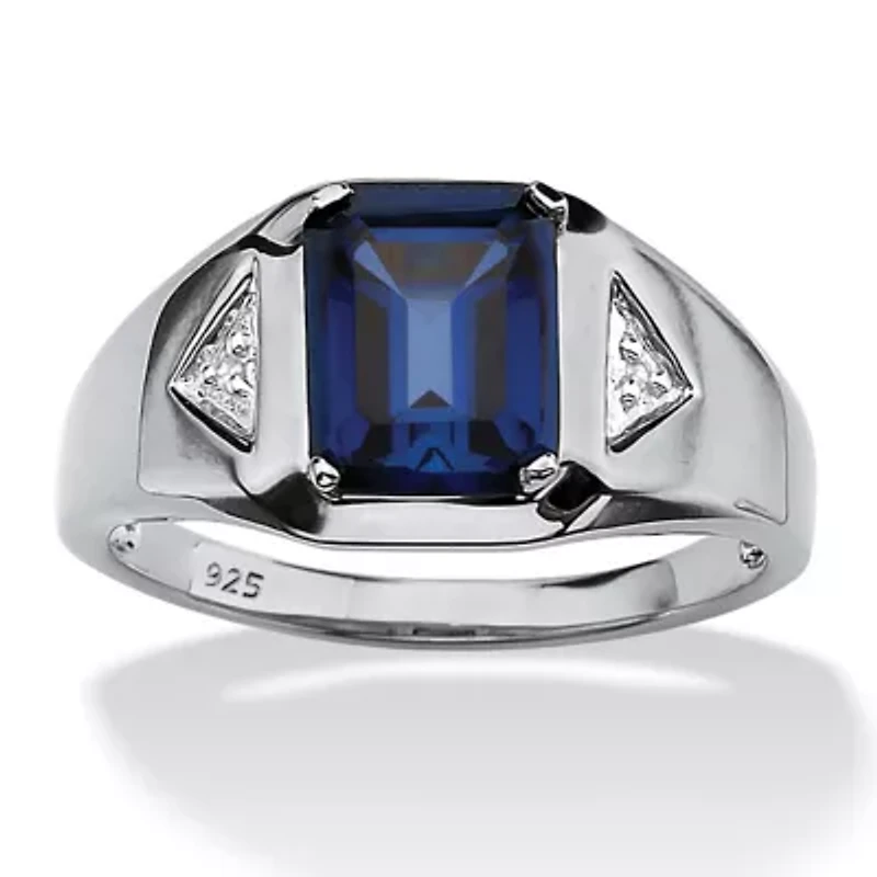 Lab Created Men's 2.76 TCW Sapphire Ring Platinum-plated Sterling Silver