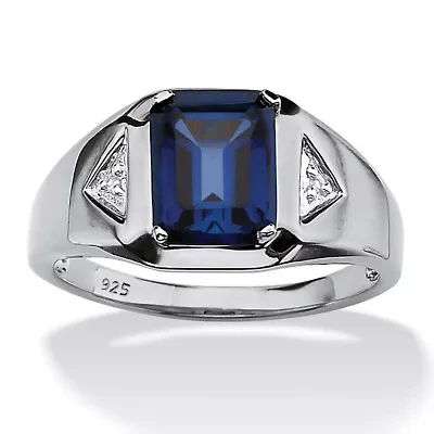 Lab Created Men's 2.76 TCW Sapphire Ring Platinum-plated Sterling Silver