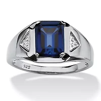 Lab Created Men's 2.76 TCW Sapphire Ring Platinum-plated Sterling Silver
