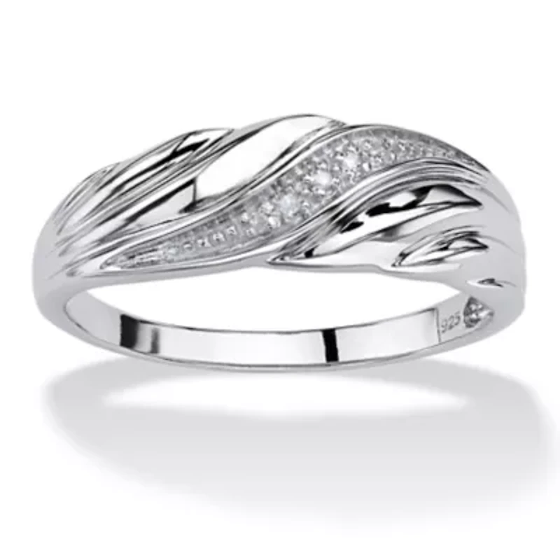 Men's Diamond Accent Diagonal Swirl Ring Platinum-plated Sterling Silver