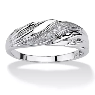 Men's Diamond Accent Diagonal Swirl Ring Platinum-plated Sterling Silver