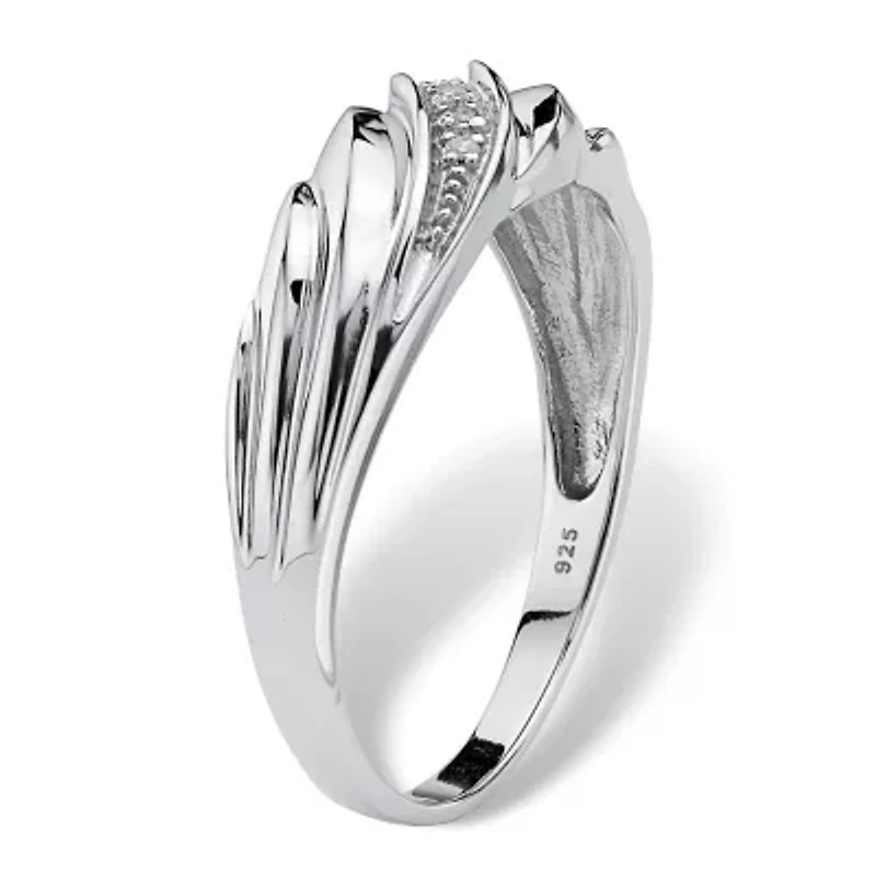 Men's Diamond Accent Diagonal Swirl Ring Platinum-plated Sterling Silver