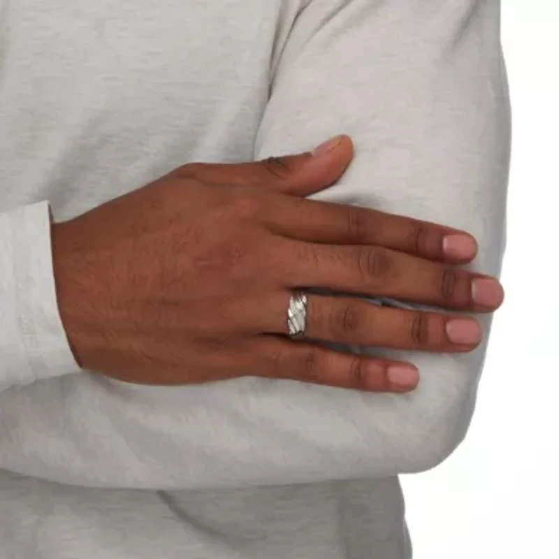 Men's Diamond Accent Diagonal Swirl Ring Platinum-plated Sterling Silver