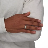 Men's Diamond Accent Diagonal Swirl Ring Platinum-plated Sterling Silver