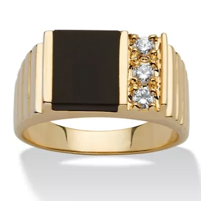 Men's .30 TCW Genuine Onyx Cubic Zirconia Accent Gold-Plated Classic Ring