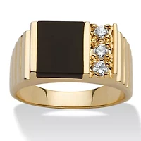 Men's .30 TCW Genuine Onyx Cubic Zirconia Accent Gold-Plated Classic Ring