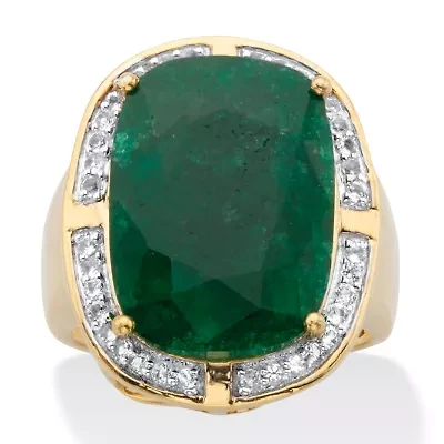 11.24 Cttw. Green Emerald and White Topaz Two-Tone Gold-Plated Silver Ring