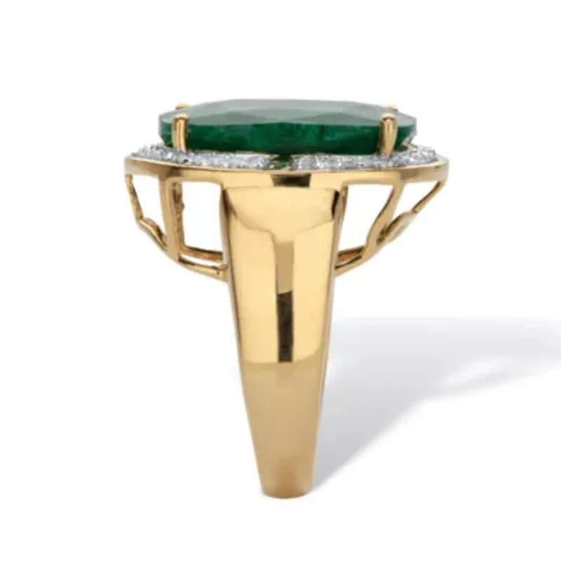11.24 Cttw. Green Emerald and White Topaz Two-Tone Gold-Plated Silver Ring