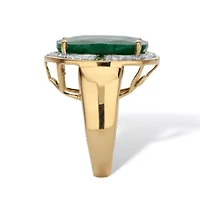 11.24 Cttw. Green Emerald and White Topaz Two-Tone Gold-Plated Silver Ring
