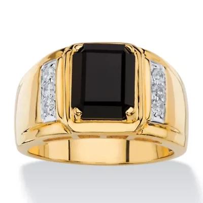 Men's 1/5 TCW Genuine Black Onyx and Diamond 18k Gold-Plated Ring