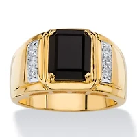 Men's 1/5 TCW Genuine Black Onyx and Diamond 18k Gold-Plated Ring
