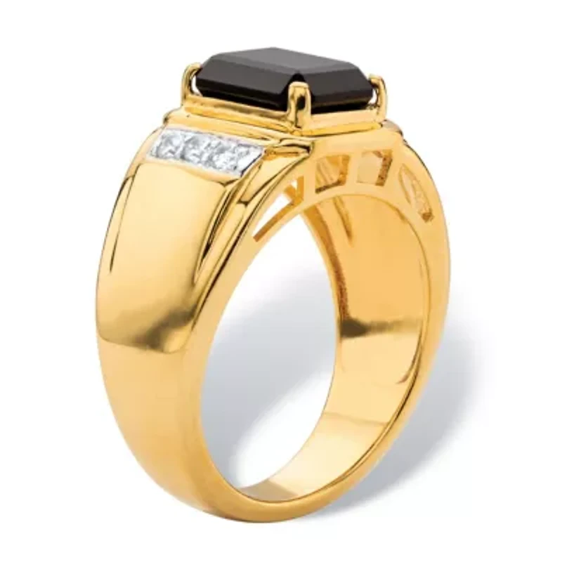 Men's 1/5 TCW Genuine Black Onyx and Diamond 18k Gold-Plated Ring