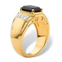 Men's 1/5 TCW Genuine Black Onyx and Diamond 18k Gold-Plated Ring