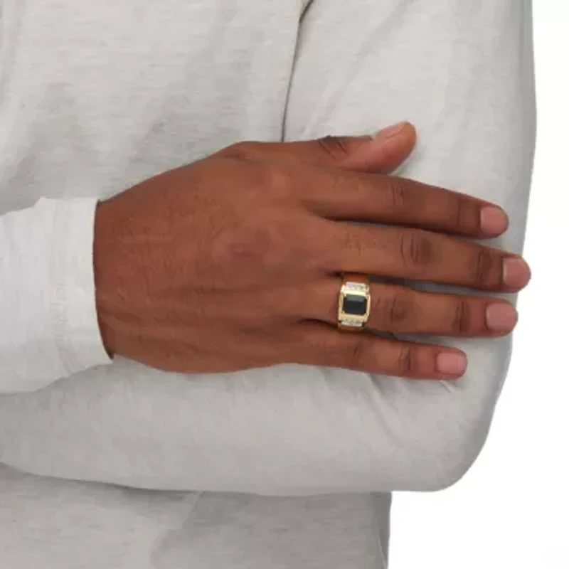 Men's 1/5 TCW Genuine Black Onyx and Diamond 18k Gold-Plated Ring