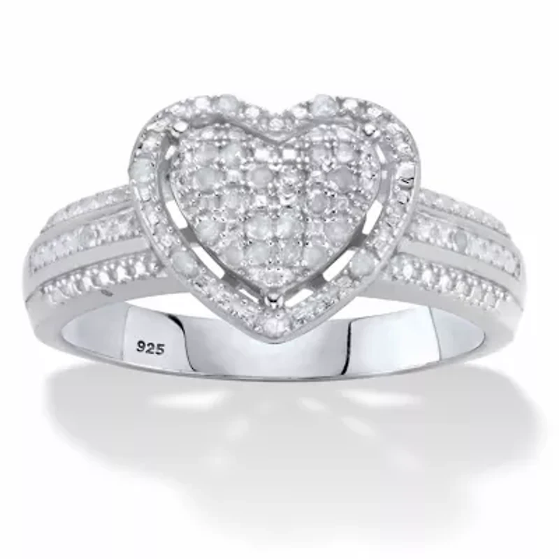 1/7 Cttw. Diamond Heart-Shaped Platinum-plated Silver Floating Halo Ring
