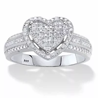 1/7 Cttw. Diamond Heart-Shaped Platinum-plated Silver Floating Halo Ring