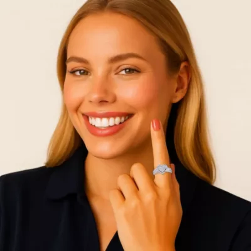 1/7 Cttw. Diamond Heart-Shaped Platinum-plated Silver Floating Halo Ring