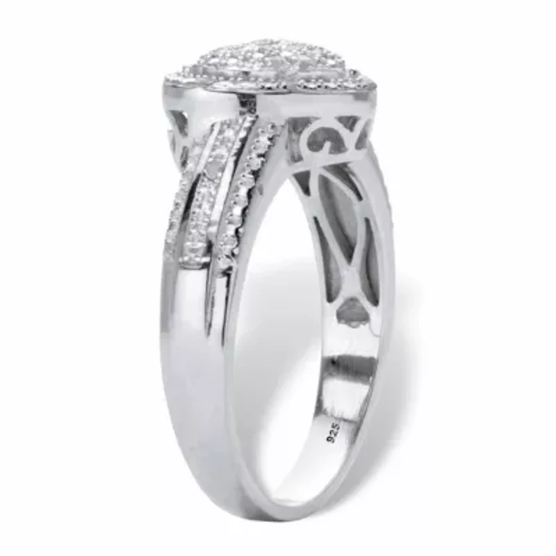 1/7 Cttw. Diamond Heart-Shaped Platinum-plated Silver Floating Halo Ring