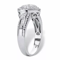 1/7 Cttw. Diamond Heart-Shaped Platinum-plated Silver Floating Halo Ring