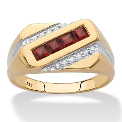 Men's .96 Cttw. 18k Gold-plated Sterling Silver Genuine Garnet and Diamond Ring