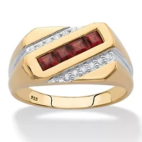 Men's .96 Cttw. 18k Gold-plated Sterling Silver Genuine Garnet and Diamond Ring