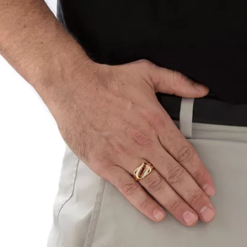 Men's .96 Cttw. 18k Gold-plated Sterling Silver Genuine Garnet and Diamond Ring