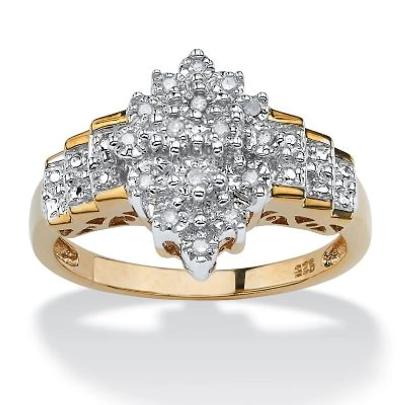 1/10 TCW Diamond Marquise-Shaped Step Ring Gold-Plated Sterling Silver