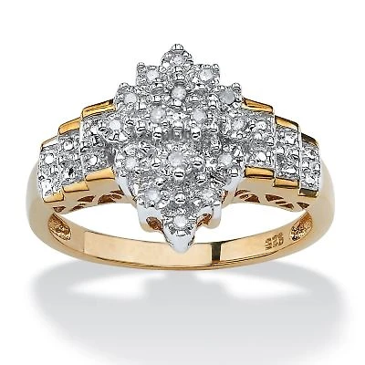 1/10 TCW Diamond Marquise-Shaped Step Ring Gold-Plated Sterling Silver