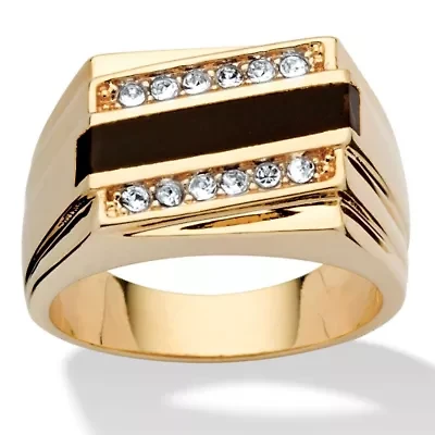 Men's Emerald-Cut Genuine Onyx Crystal Accent Gold-Plated Classic Ring