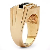 Men's Emerald-Cut Genuine Onyx Crystal Accent Gold-Plated Classic Ring