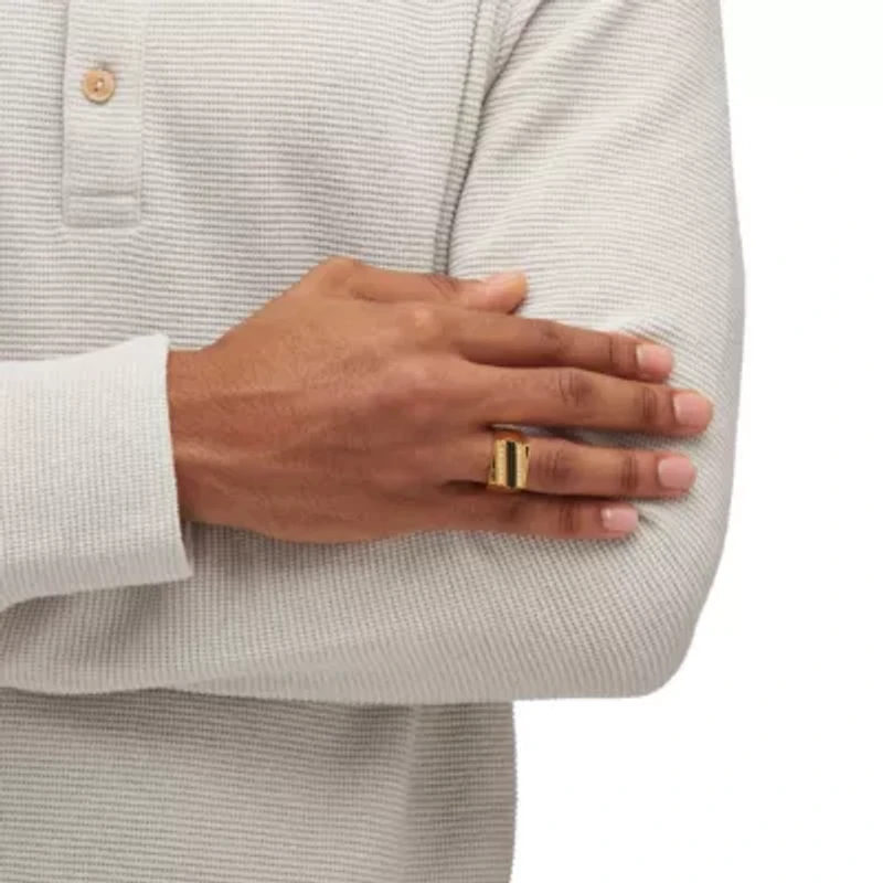 Men's Emerald-Cut Genuine Onyx Crystal Accent Gold-Plated Classic Ring