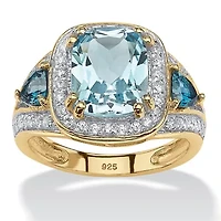 5.13 Cttw. Genuine Blue Topaz and CZ 18k Gold Plated Sterling Silver Halo Ring