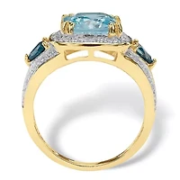 5.13 Cttw. Genuine Blue Topaz and CZ 18k Gold Plated Sterling Silver Halo Ring