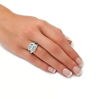 5.13 Cttw. Genuine Blue Topaz and CZ 18k Gold Plated Sterling Silver Halo Ring