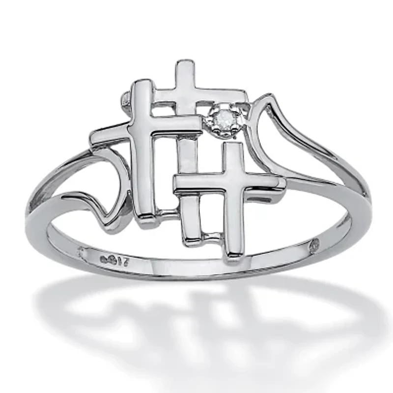 Diamond Accent Solid 10k Gold Triple Cross Ring