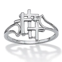 Diamond Accent Solid 10k Gold Triple Cross Ring