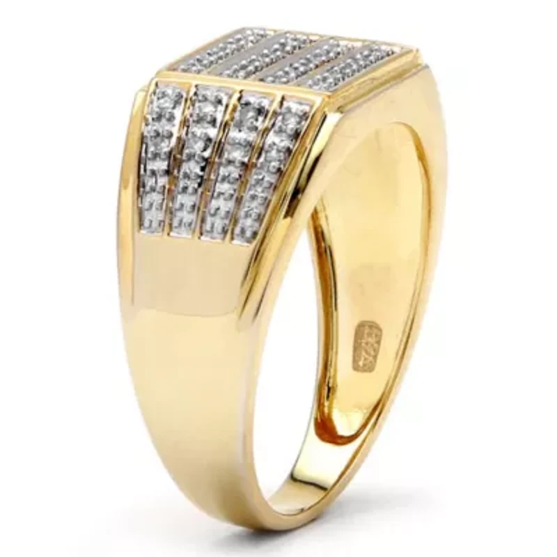 Men's 1/6 TCW Pave Diamond Grid Ring Gold-Plated Sterling Silver