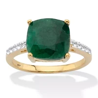 4.60 Cttw. Green Emerald & White Topaz Two-Tone Gold-Plated Sterling Silver Ring