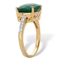 4.60 Cttw. Green Emerald & White Topaz Two-Tone Gold-Plated Sterling Silver Ring